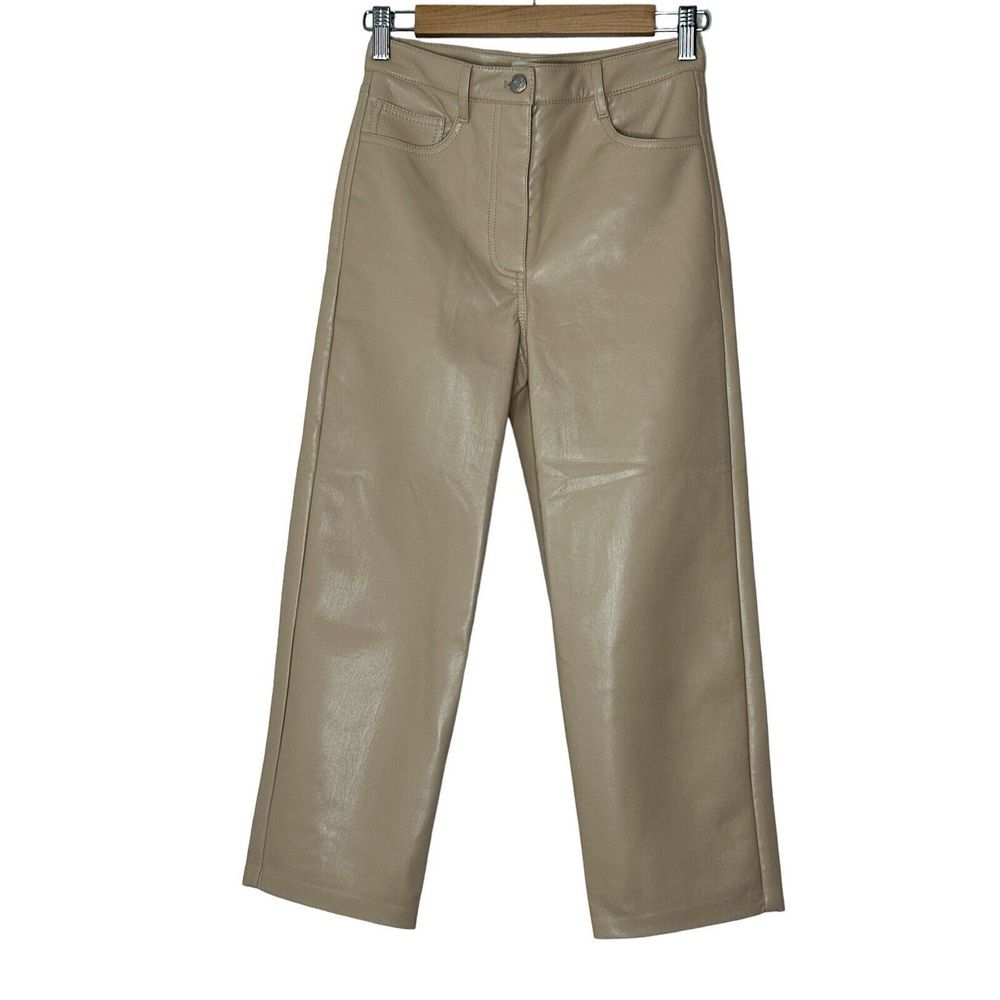 Aritzia Wilfred Pants Women's  Size 4 Leather Straight Leg‎ High Waist Soft Tan